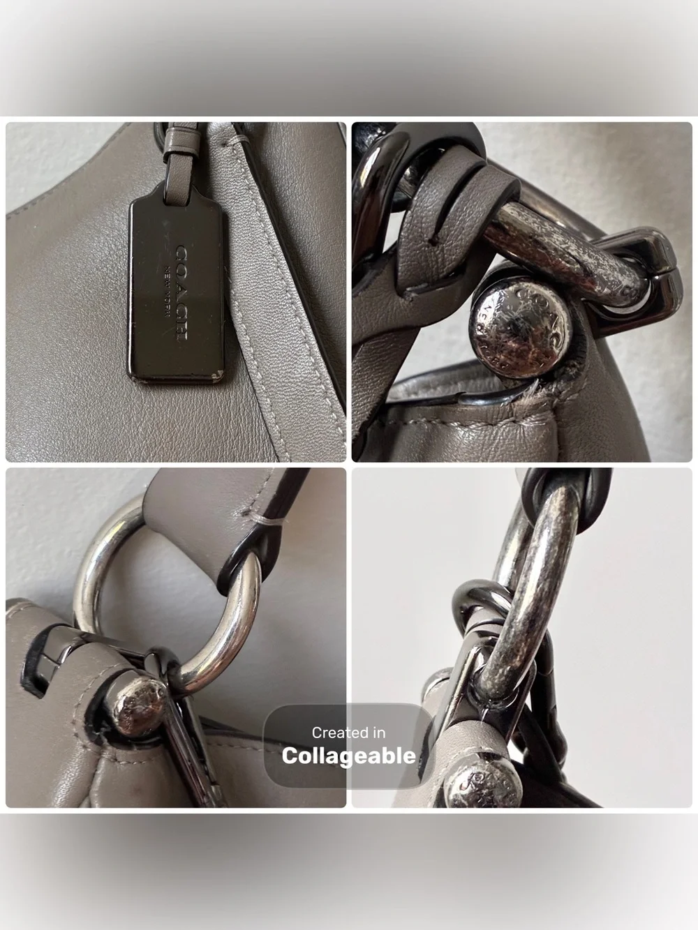 Coach Mae Leather Hobo Shoulder Crossbody Purse, 36026, Grey Birch / Gunmetal